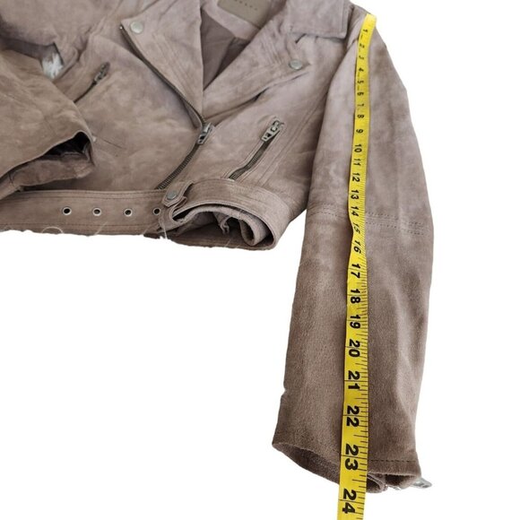 Blank NYC  Leather Moto Jacket  Suede Tan Beige Size XS with belt & zippers - Picture 14 of 16